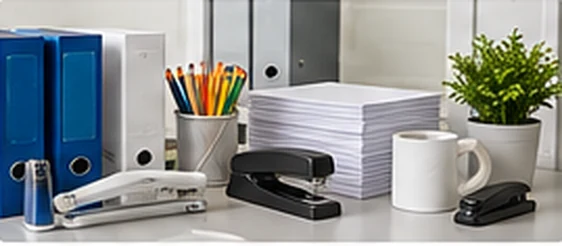 School office supplies including binders and paper